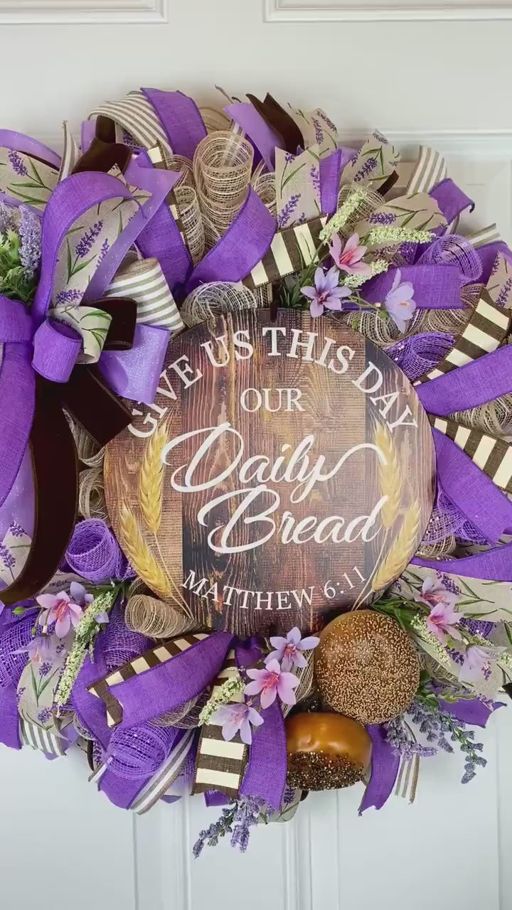 XL Everyday Wreath, Christian Wreath, Daily Bread, Farmhouse All Season Wreath, Spring Wreath, Summer Deco Mesh