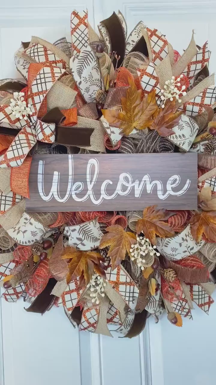 Fall Wreath, Farmhouse, Autumn, Thanksgiving Decor, Mesh Wreath