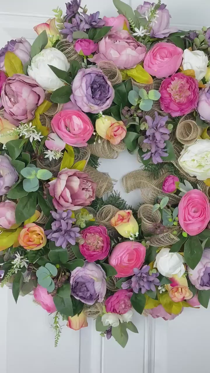 Peony & Ranunculus Summer Wreath: Farmhouse Front Door Decor