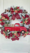 Red Truck Christmas Wreath: Buffalo Plaid Farmhouse Door Decor
