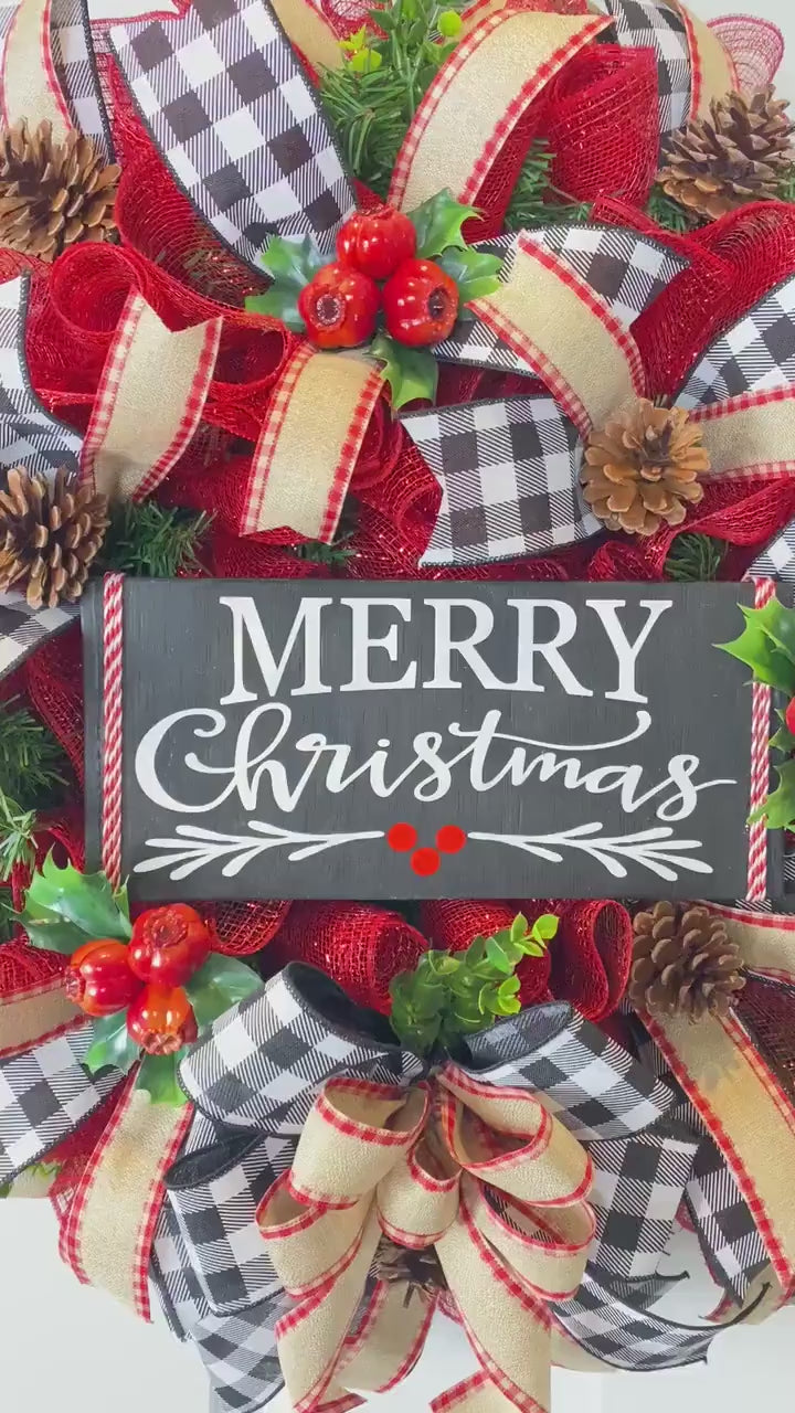 Pomegranate Christmas Wreath: Buffalo Plaid Farmhouse Winter Decor