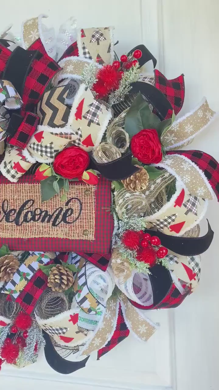 XL Christmas Wreath, Farmhouse Decor, Buffalo Check, Merry Christmas