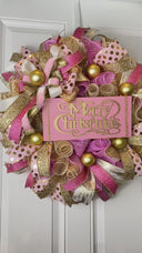 Elegant Pink & Gold Christmas Wreath